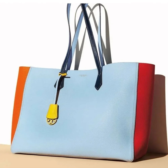 Tory Burch Women's Multicolor Perry Large Colorblock Reversible Leather Tote bag - Picture 1 of 16